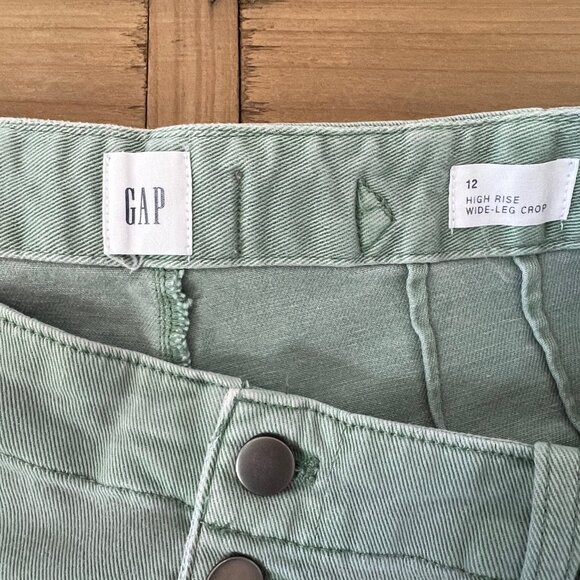 Gap High Rise Button Fly Wide-leg Crop Pants, Ashbury Green, Size 12, EUC - Picture 9 of 14
